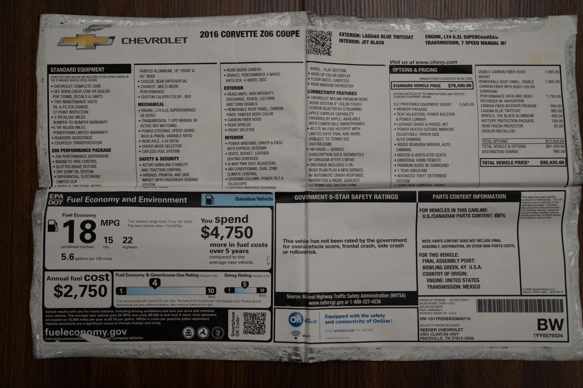 2016 Chevrolet Corvette Z06 in Laguna Blue Tintcoat, keys and books photo 3