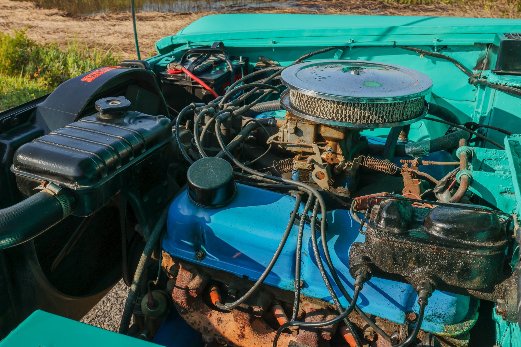 1967 Ford Bronco in Frost Turquoise Paint, engine cover photo